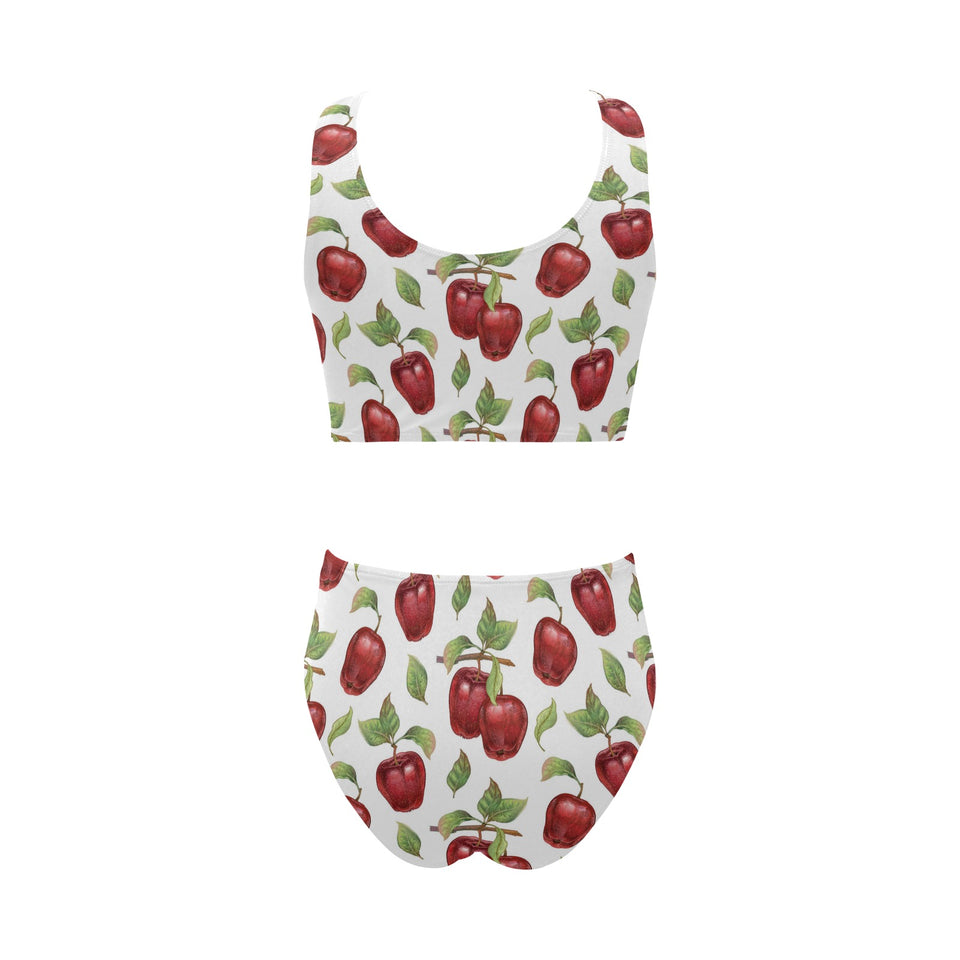 Red apples pattern Chest Bowknot High Waisted Bikini Swimsuit