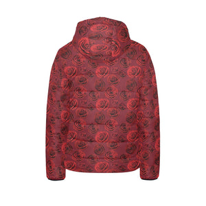 Rose Pattern Print Design 03 Kids' Boys' Girls' Padded Hooded Jacket