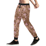 Pink sakura cherry blossom drak brown background Unisex Casual Sweatpants
