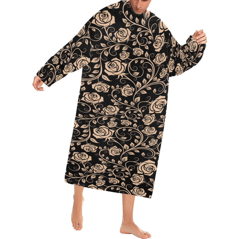 Rose Pattern Print Design 04 Blanket Robe with Sleeves