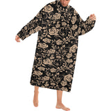 Rose Pattern Print Design 04 Blanket Robe with Sleeves