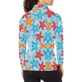 Blue red orange starfish pattern Women's Long Sleeve Polo Shirt