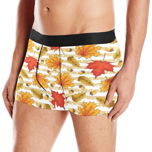 Maple leaf oak leaf acorns beige striped backgroun Men's All Over Print Boxer Briefs Men's Underwear