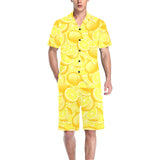 lemon pattern Men's V-Neck Short Pajama Set