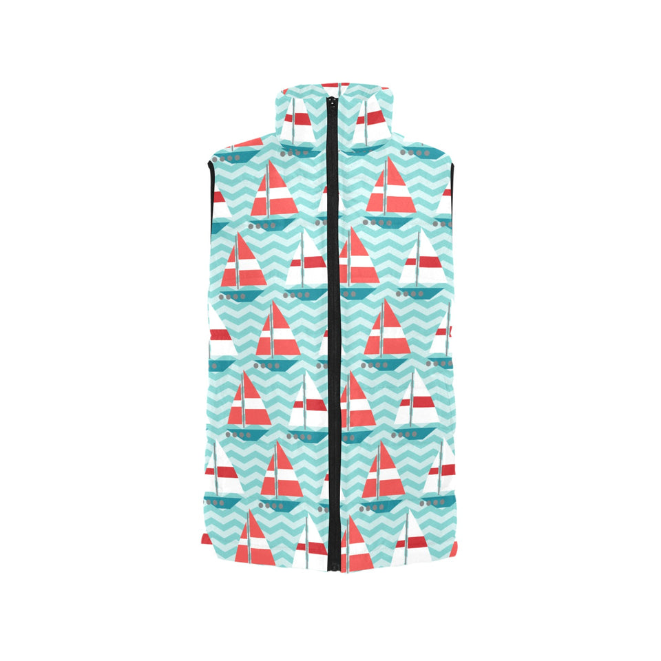 Red White sailboat wave background Women's Padded Vest