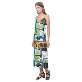 dinosaurs print pattern V-Neck Open Fork Long Dress