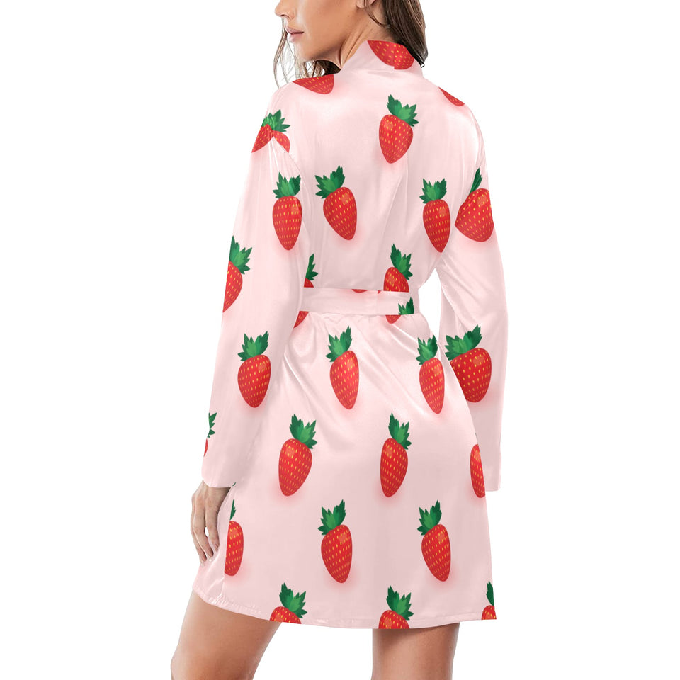 Strawberry beautiful pattern Women's Long Sleeve Belted Night Robe