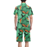 heliconia flower palm monstera leaves black backgr Men's V-Neck Short Pajama Set