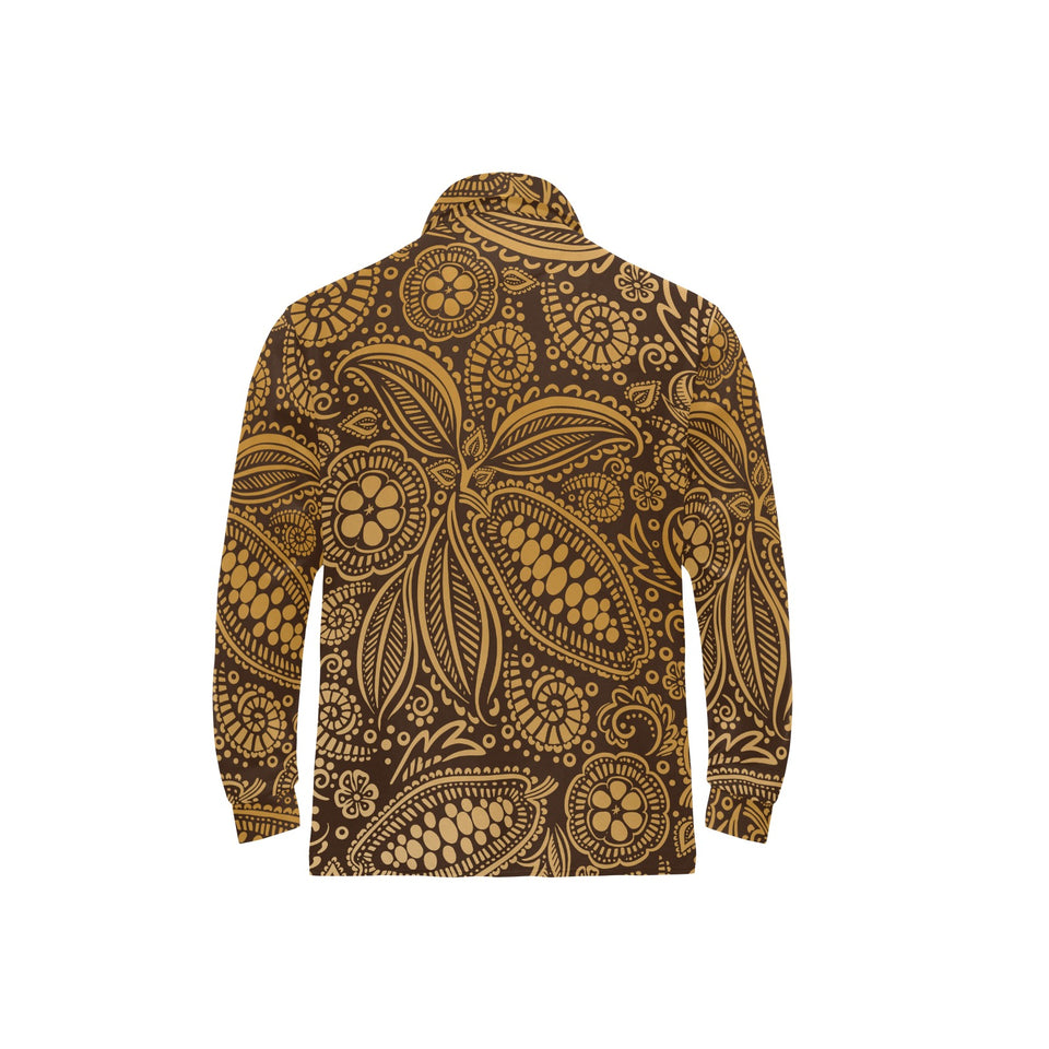cacao beans tribal polynesian pattern background Men's Long Sleeve Polo Shirt