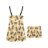 Hamburger Pattern Print Design 01 Chest Sexy Pleated Two Piece Swim Dress
