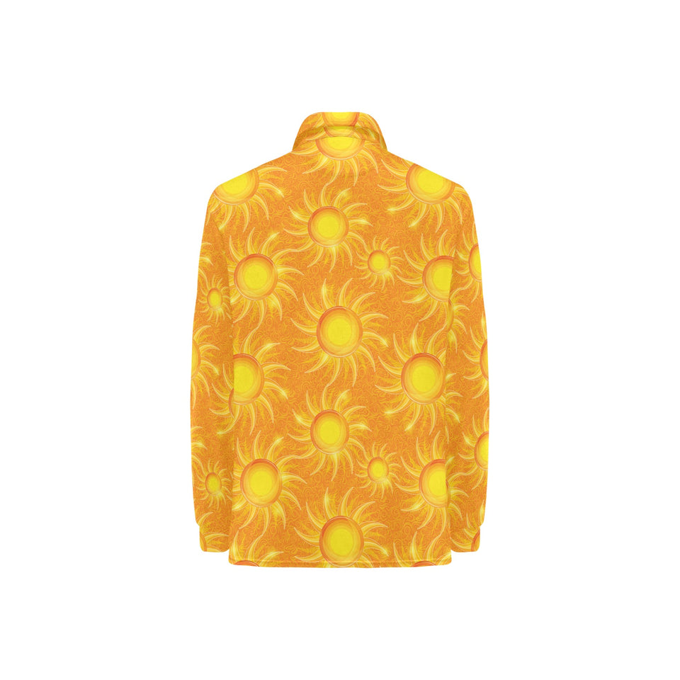 Sun orange background Women's Long Sleeve Polo Shirt