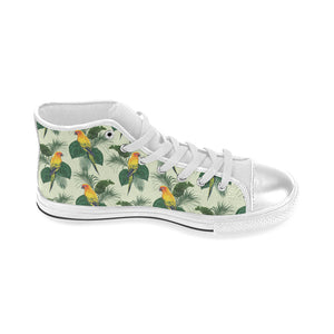 Beautiful parrot palm leaves pattern Women's High Top Canvas Shoes White