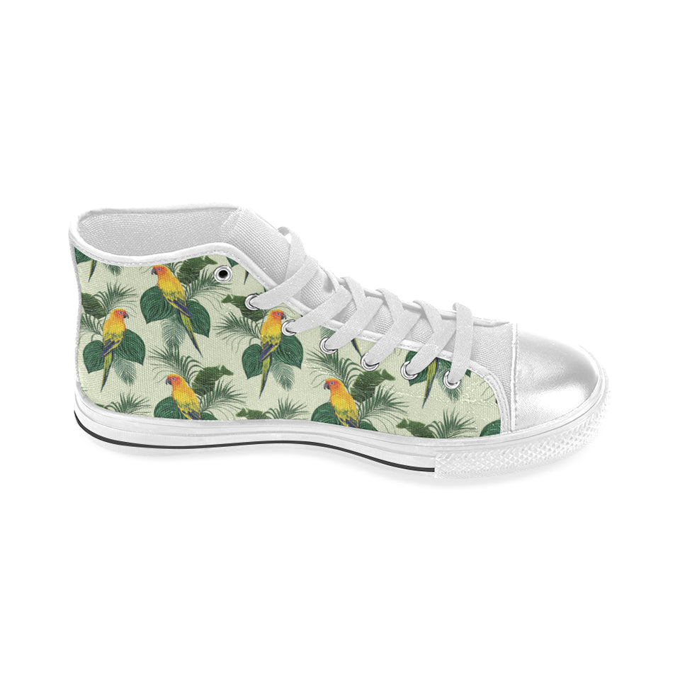 Beautiful parrot palm leaves pattern Women's High Top Canvas Shoes White