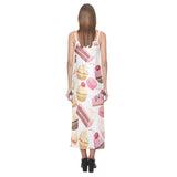 Cake cupcake sweets pattern V-Neck Open Fork Long Dress