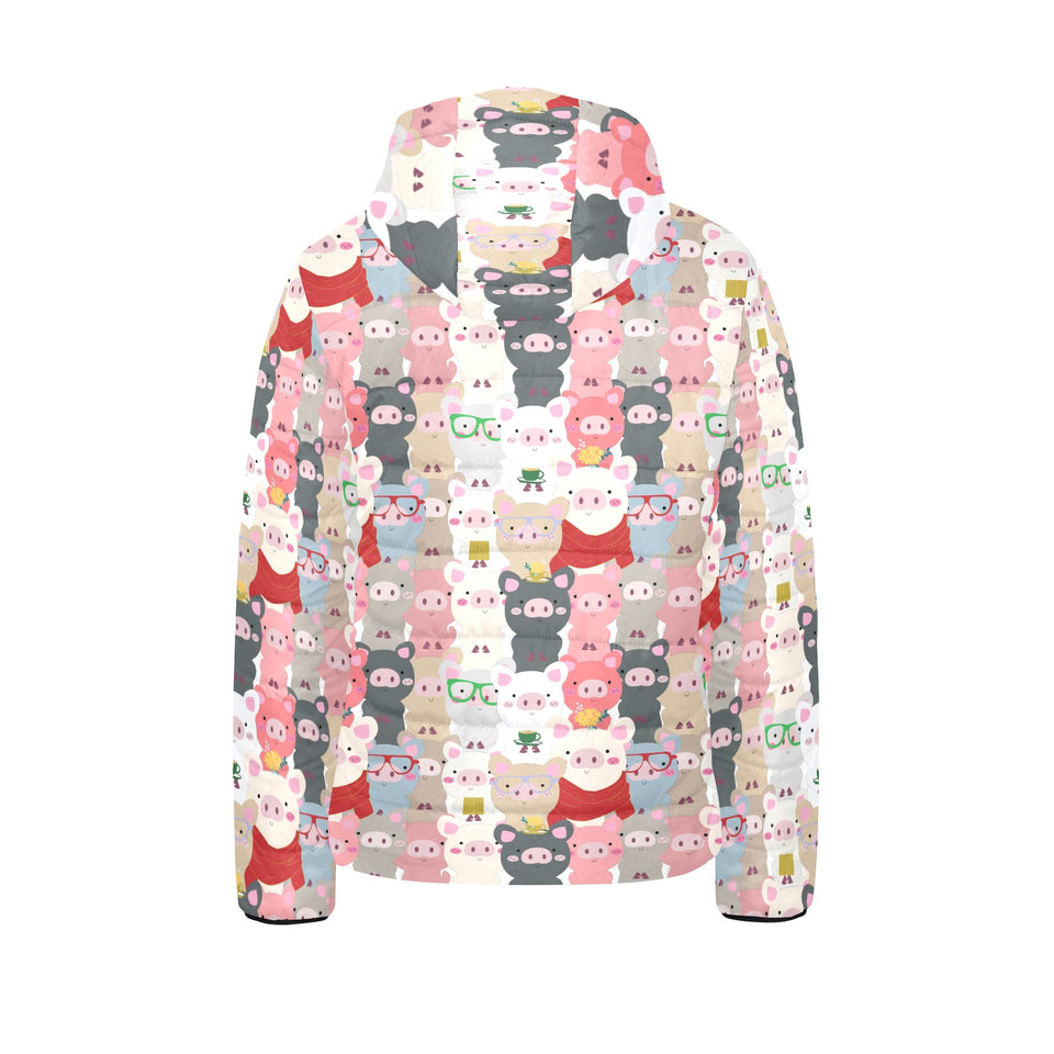 Pig Pattern Print Design 02 Kids' Boys' Girls' Padded Hooded Jacket