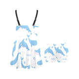 Blue whale pattern Chest Sexy Pleated Two Piece Swim Dress