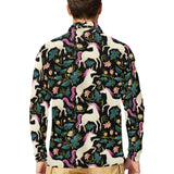 Unicorns forest background Men's Long Sleeve Polo Shirt