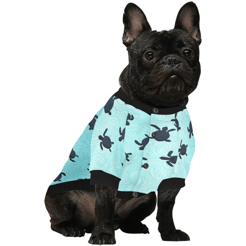 Sea turtle with blue ocean backgroud All Over Print Pet Dog Round Neck Fuzzy Shirt