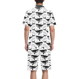 Black whale pattern Men's V-Neck Short Pajama Set