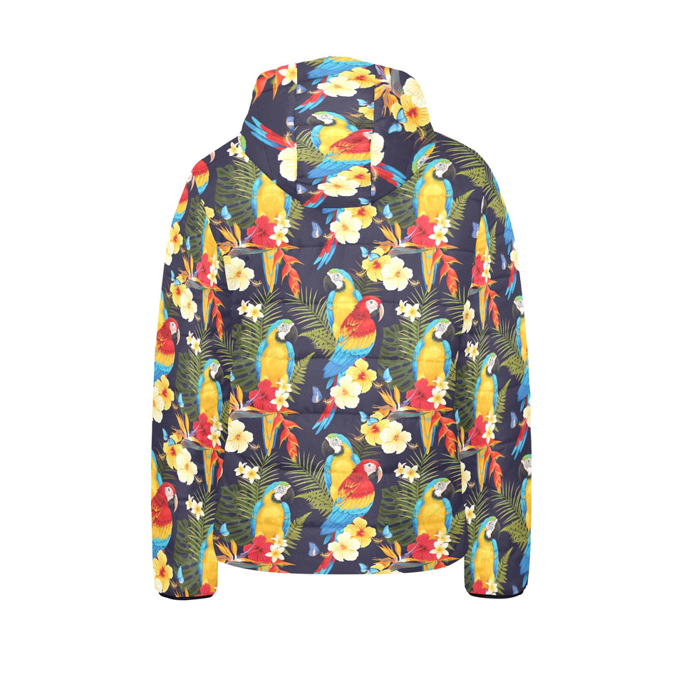 Colorful parrot flower pattern Kids' Boys' Girls' Padded Hooded Jacket