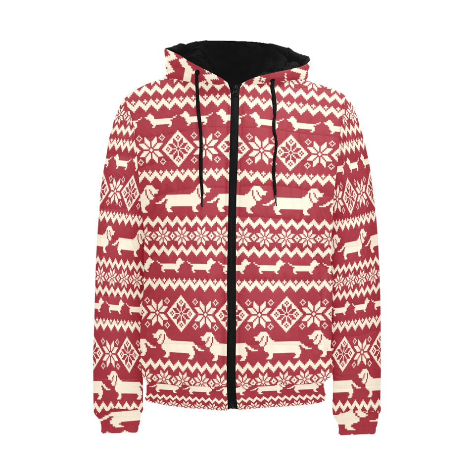 Dachshund Nordic pattern Men's Padded Hooded Jacket