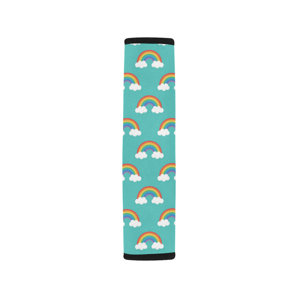 Rainbow pattern green background Car Seat Belt Cover