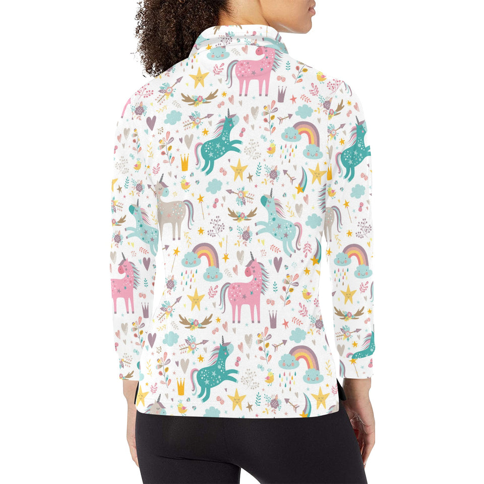Colorful unicorn pattern Women's Long Sleeve Polo Shirt