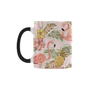 Pink flamingo birds pineapples hibiscus flower pat Morphing Mug Heat Changing Mug