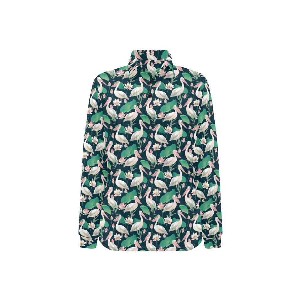 Pelican Pattern Print Design 03 Women's Long Sleeve Polo Shirt