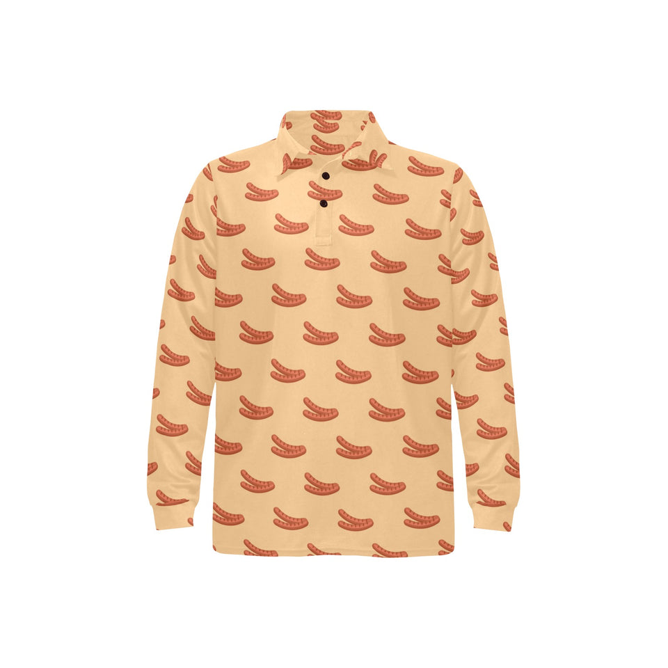 Sausage Pattern Print Design 03 Men's Long Sleeve Polo Shirt