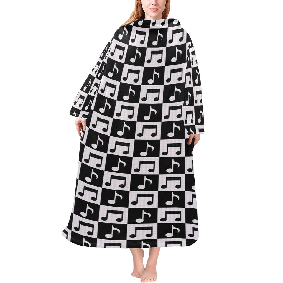 Music Notes Pattern Print Design 01 Blanket Robe with Sleeves