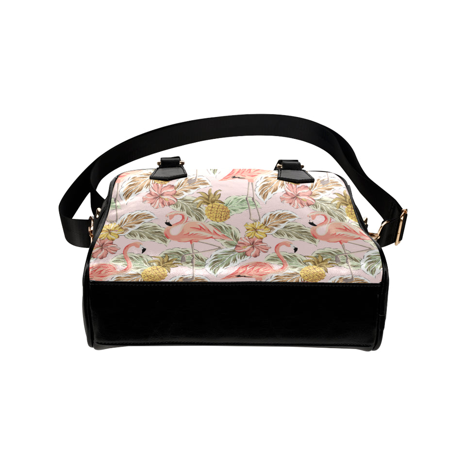 Pink flamingo birds pineapples hibiscus flower pat Shoulder Handbag