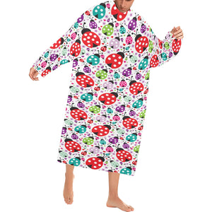 Ladybug Pattern Print Design 03 Blanket Robe with Sleeves