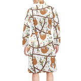Sloths hanging on the tree pattern Men's Long Sleeve Belted Night Robe
