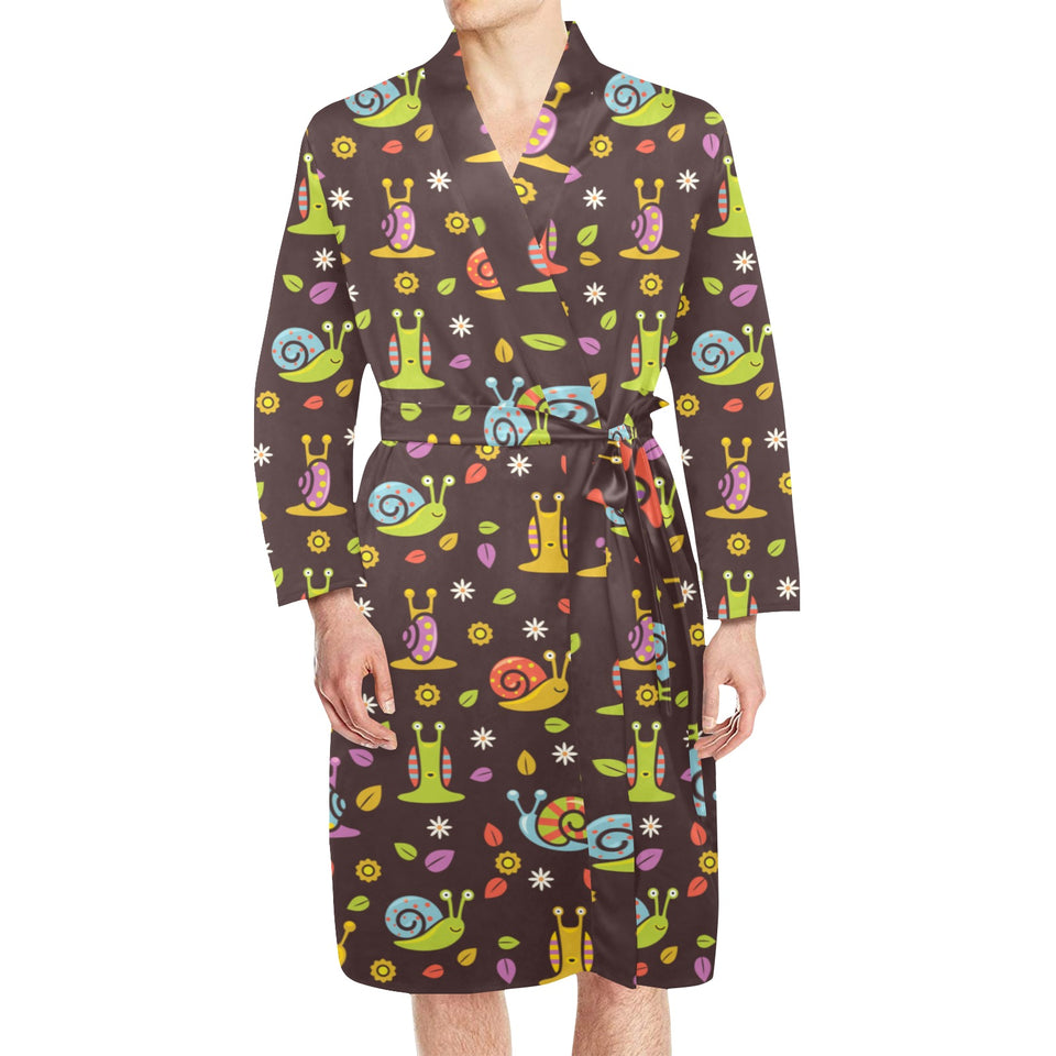 Snail Pattern Print Design 02 Men's Long Sleeve Belted Night Robe