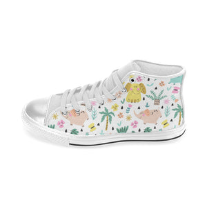 Cute elephants palm tree flower butterfly pattern Women's High Top Canvas Shoes White