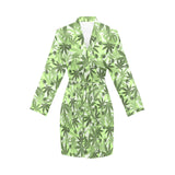 Canabis Marijuana Weed Pattern Print Design 01 Women's Long Sleeve Belted Night Robe