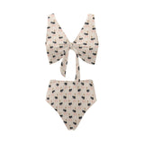 Ostrich Pattern Print Design 05 Chest Bowknot High Waisted Bikini Swimsuit