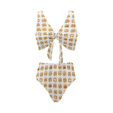 Hamburger Pattern Print Design 04 Chest Bowknot High Waisted Bikini Swimsuit