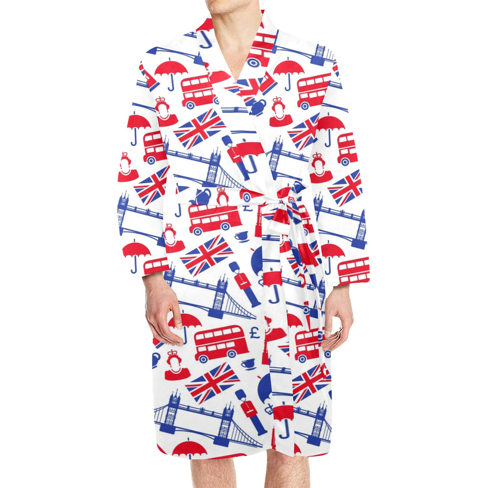British Pattern Print Design 01 Men's Long Sleeve Belted Night Robe