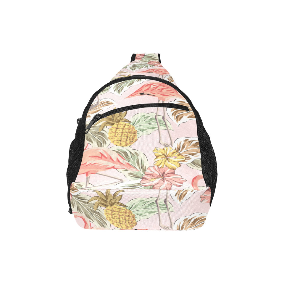 Pink flamingo birds pineapples hibiscus flower pat All Over Print Chest Bag