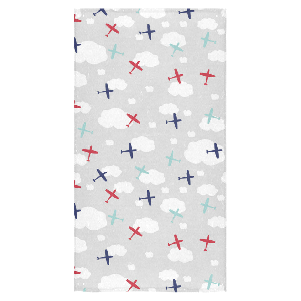 Airplane cloud grey background Bath Towel