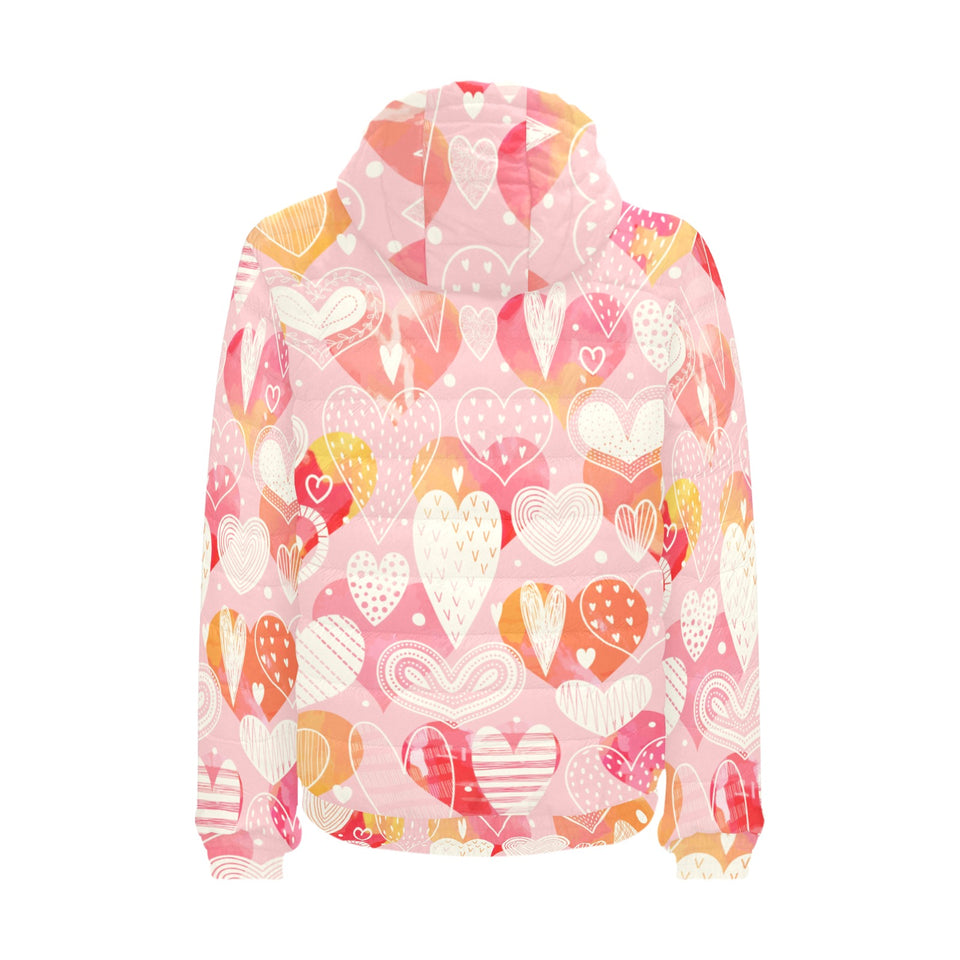 Hand drawn heart design pattern Men's Padded Hooded Jacket