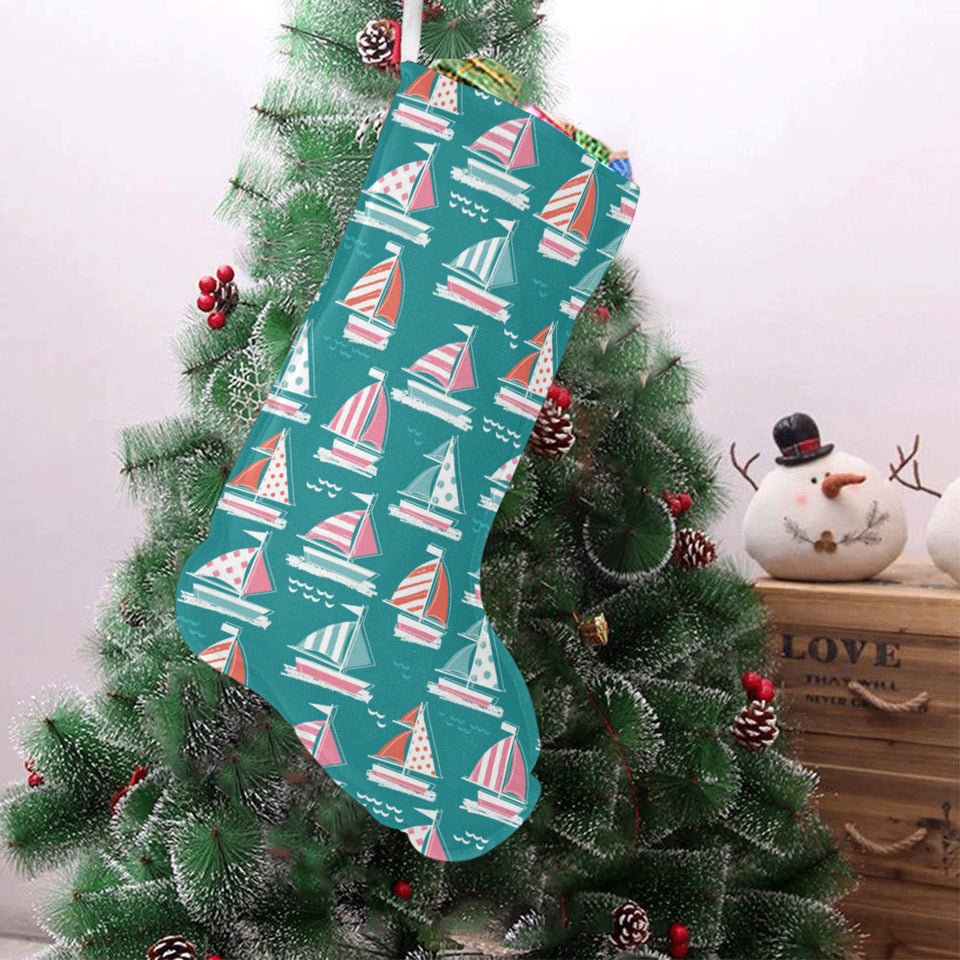 Cute sailboat pattern Christmas Stocking