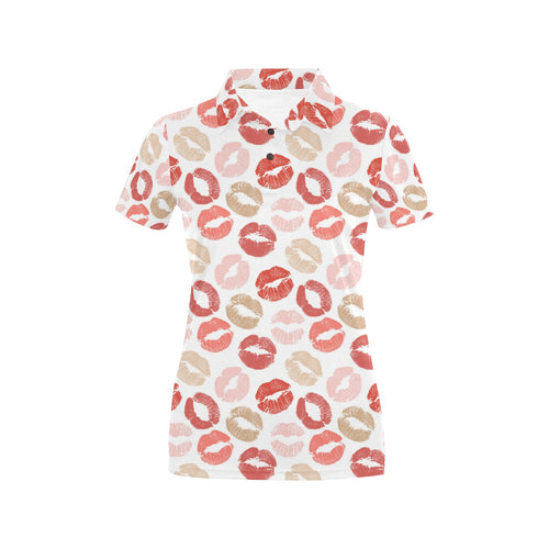 Lips Pattern Print Design 04 Women's All Over Print Polo Shirt