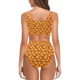 Potato Chips Pattern Print Design 05 Chest Bowknot High Waisted Bikini Swimsuit