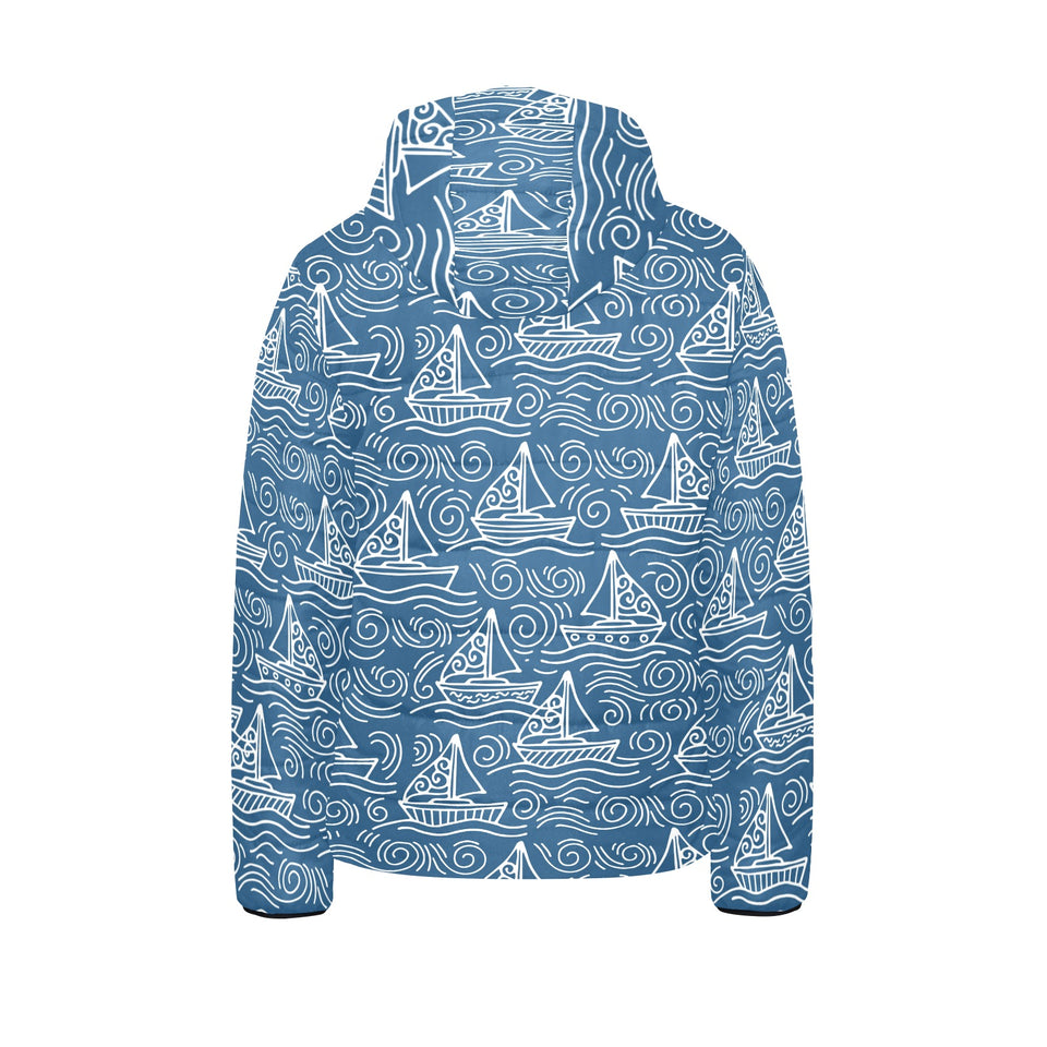 Hand drawn sailboat pattern Kids' Boys' Girls' Padded Hooded Jacket