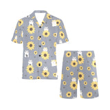Cute hamster sunflower pattern background Men's V-Neck Short Pajama Set