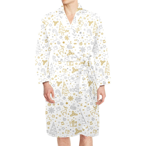 Christmas tree Christmas element Silver gold patte Men's Long Sleeve Belted Night Robe