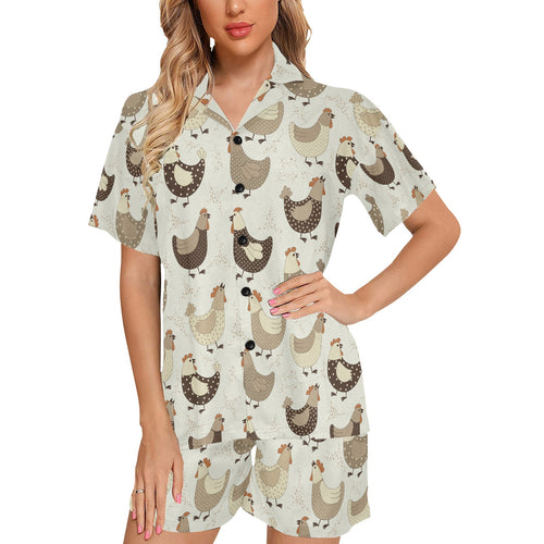Cute rooster chicken cock Women's V-Neck Short Pajama Set
